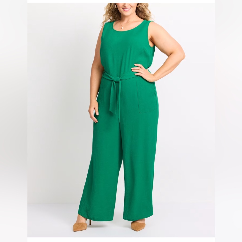 Green Sleeveless Tie-Waist Jumpsuit